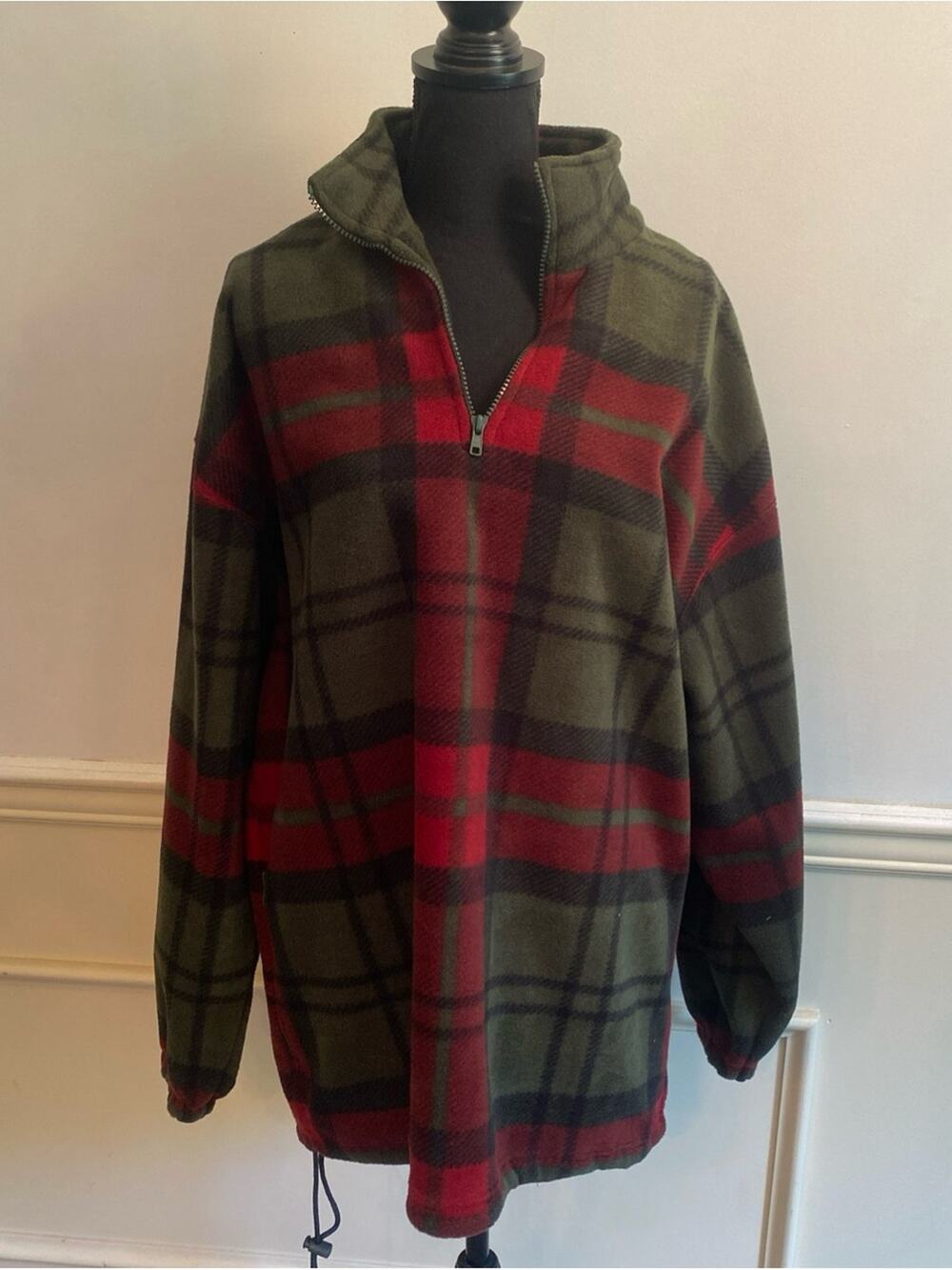Vintage Fieldmaster Earthy Plaid Polyester Fleece Pullover Jacket 1/4 Zip